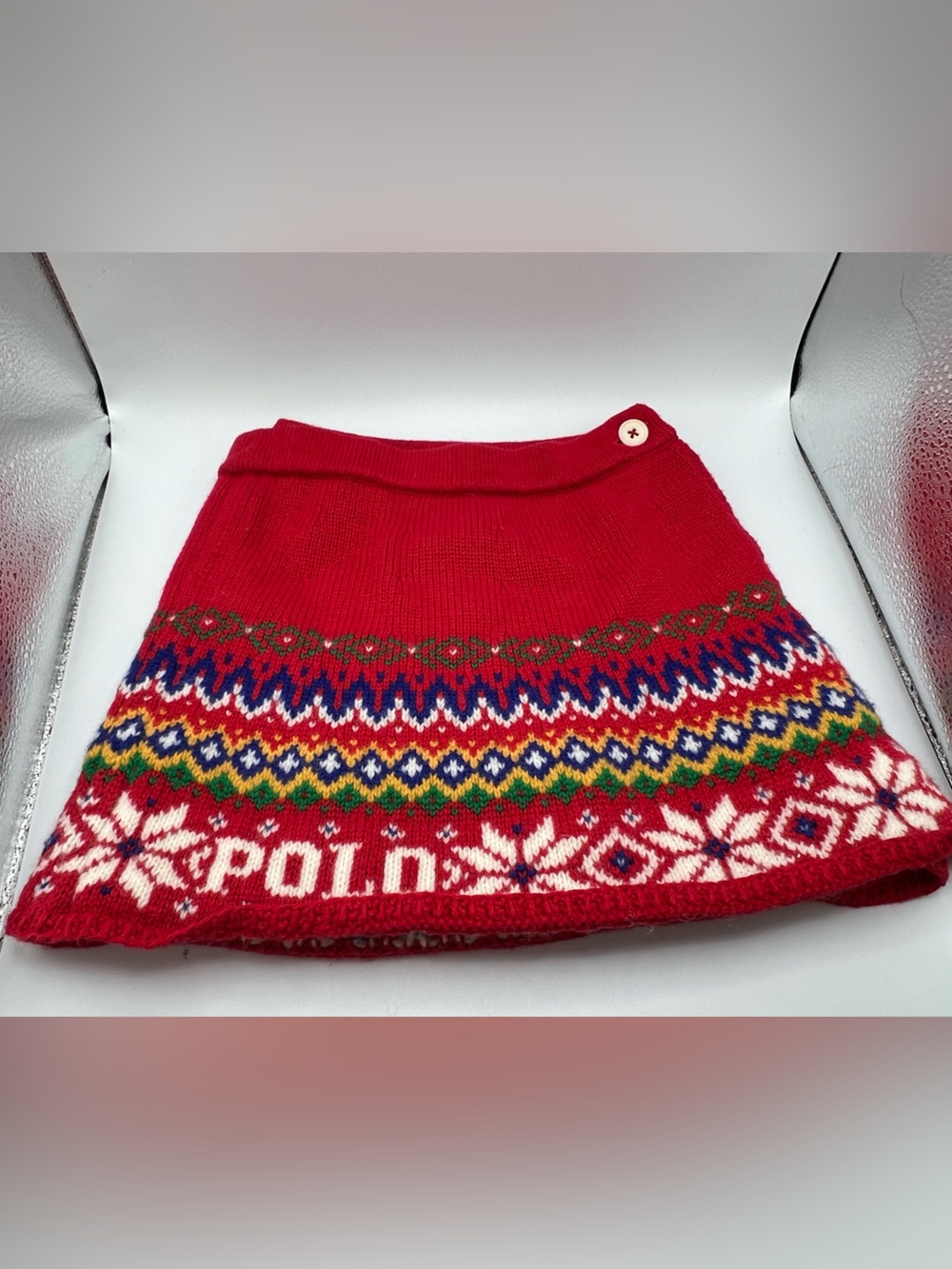 Polo by Ralph Lauren Red and Multicolor Patterned Mini Skirt Fair Isle Knit 4/5